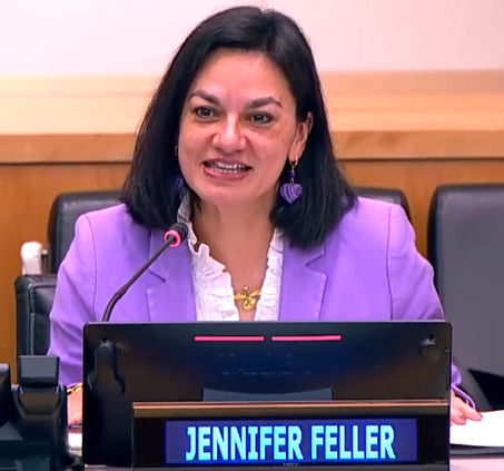 Ambassador Jennifer Feller during her intervention at the panel.